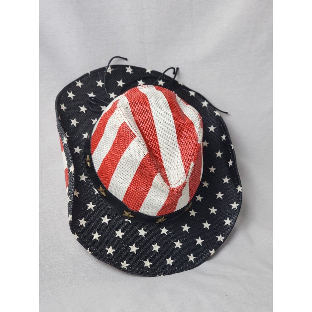 USA Western Cowboy Hat Straw Brim Classic American Flag Paper Hat Caps - Picture 5 of 9